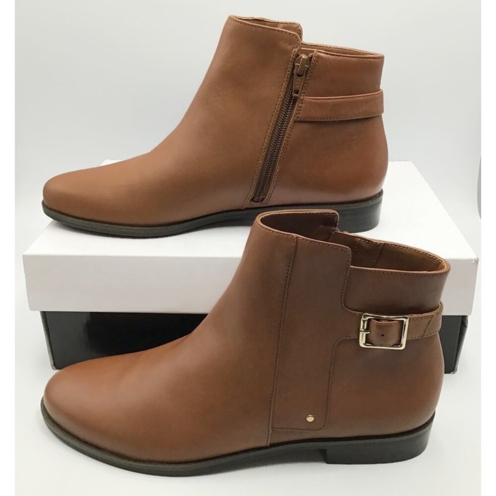 Alfani Step n Flex Genuine Leather Boots Womens 9.5 Cognac Brown Ankle Bootie - Picture 3 of 13